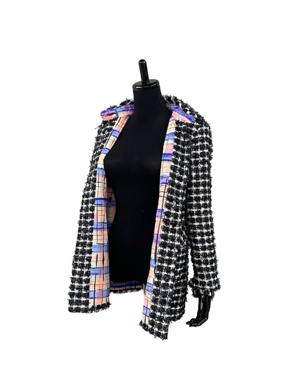 Chanel CC Logo Button Tweed Jacket 34 Black White